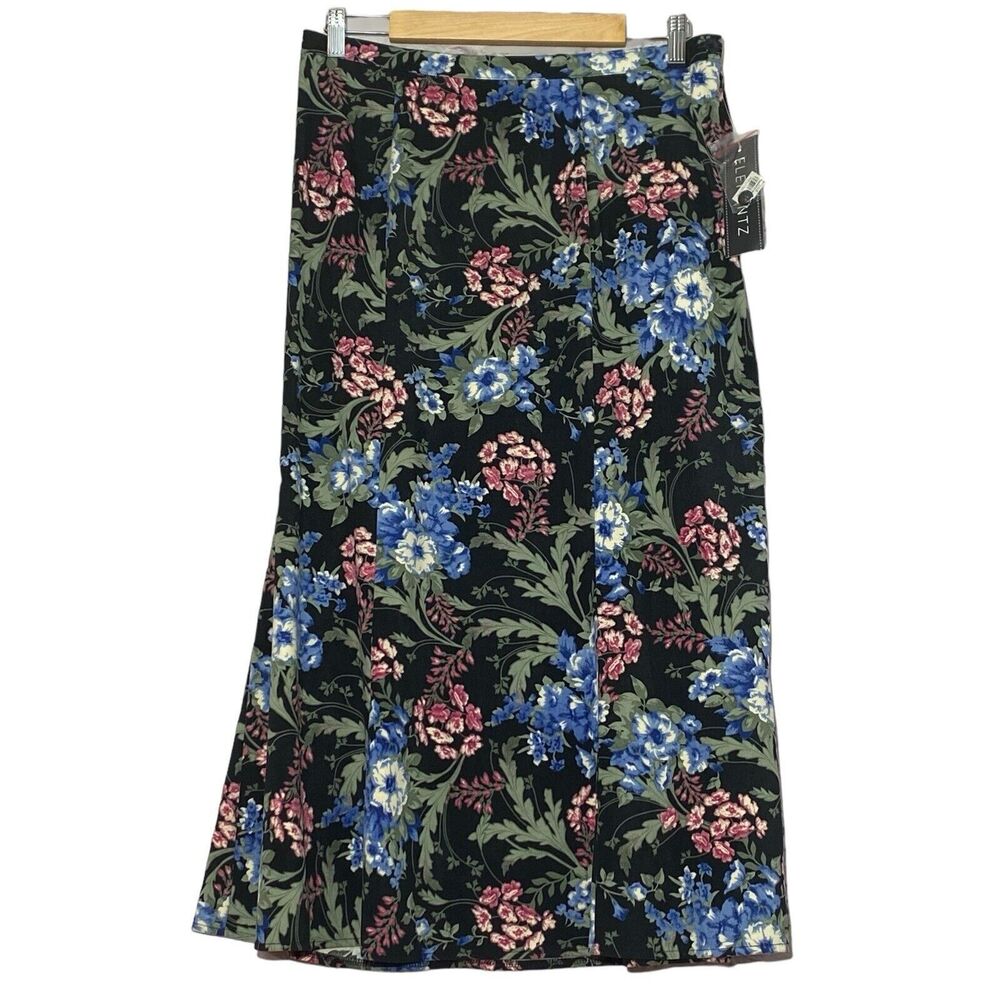 NWT Elementz Black Floral Women's Skirt Gartered Waist Side Zipper MSRP $44 - L